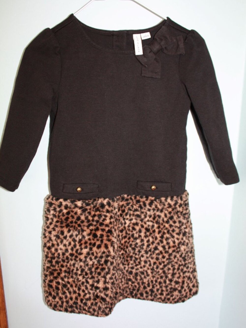 JANIE AND JACK Size 5 Black Faux Fur LEOPARD SHOP Ponte Long Sleeve Dress